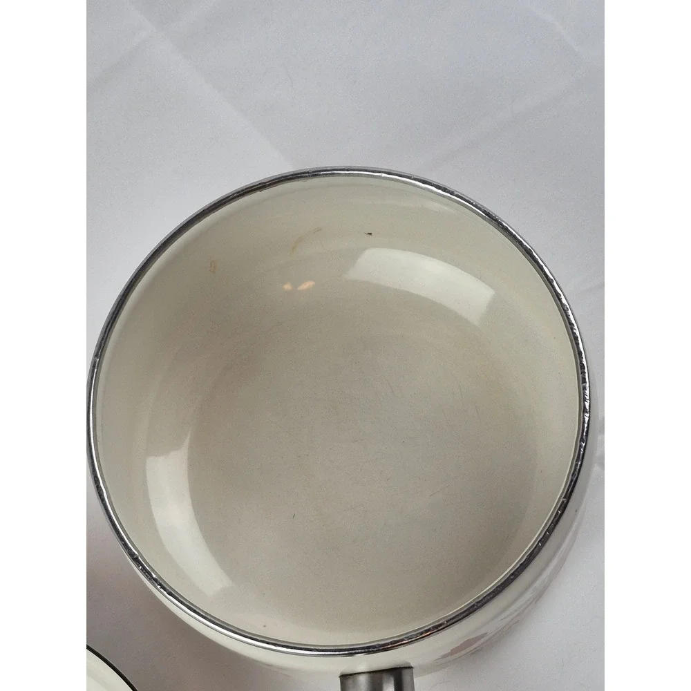 Kingsbury‎ Dogwood Collection Enamel Saucepan with Lid Vintage Japan Wood Handle